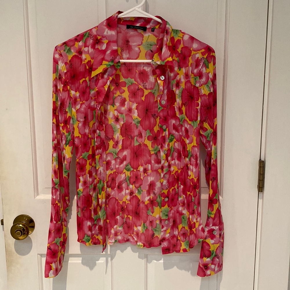 Tropical print button down blouse - Picture 1 of 5